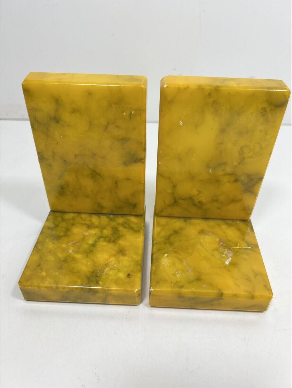 Italian Alabaster Stone Bookends- Yellow Marble Made In Italy MCM See Notes - Picture 3 of 9